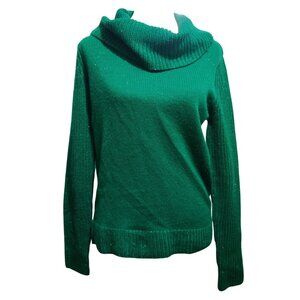 Faded Glory M Green Metallic Cowl Neck Sweater Ribbed Sleeve Textured Knit chic